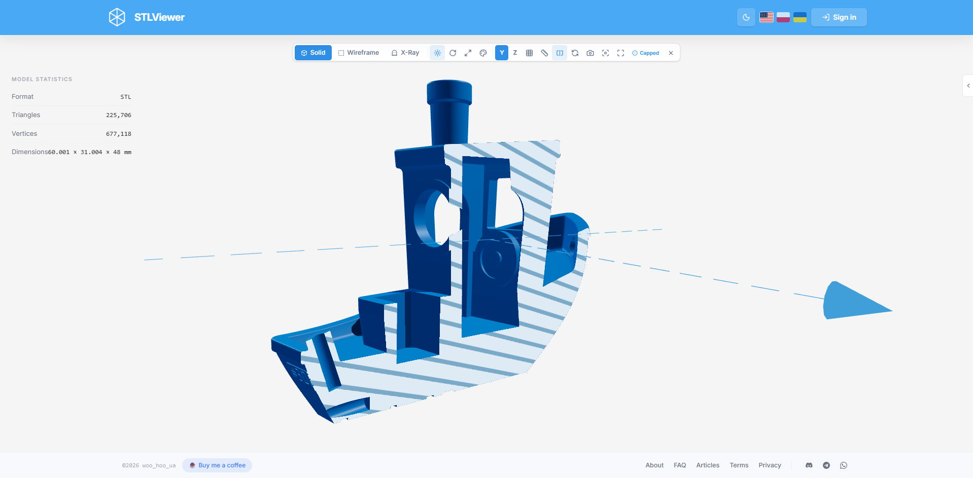 Section analysis — hollow mode on the left, capped mode on the right Section analysis in action